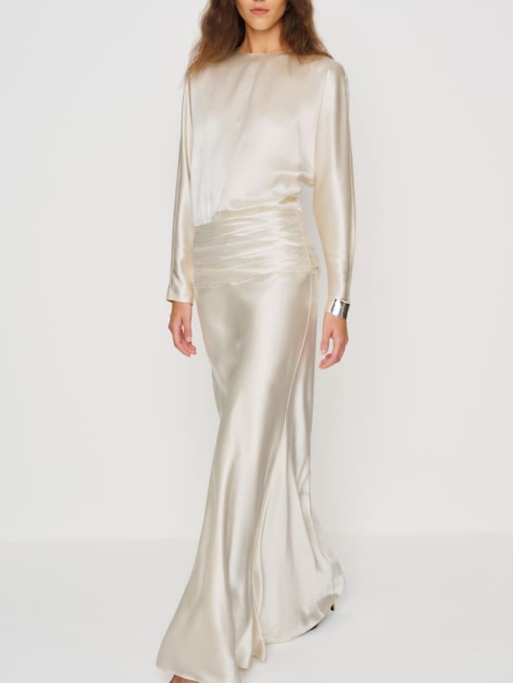 Reformation ESMEE White Ivory Silk Maxi Dress Wedding Long Sleeve with Tags - 8